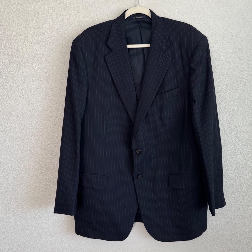 Brooks Brothers Golden Fleece Navy‎ Pinstripe Wool Suit Jacket Blazer 44 Long